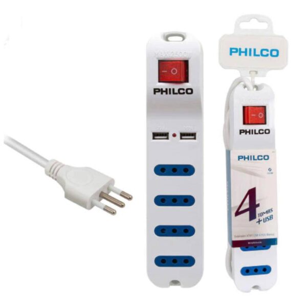 Extension Philco Xt41 Alargador 4 tomas + 2 USB 1.5m Blanco