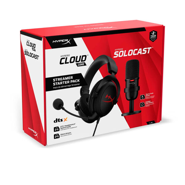 Pack HyperX Stream Audifonos Cloud Core + Microfono Solocast