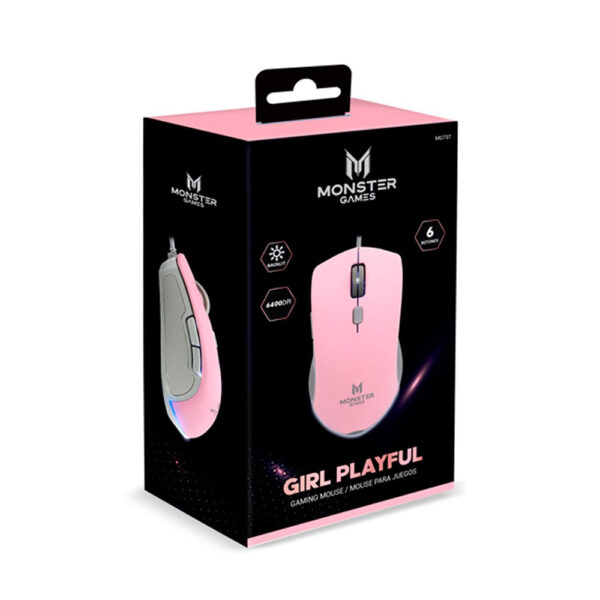 Mouse Gamer Monster Games Girl Playful Rosados 6400 DPI