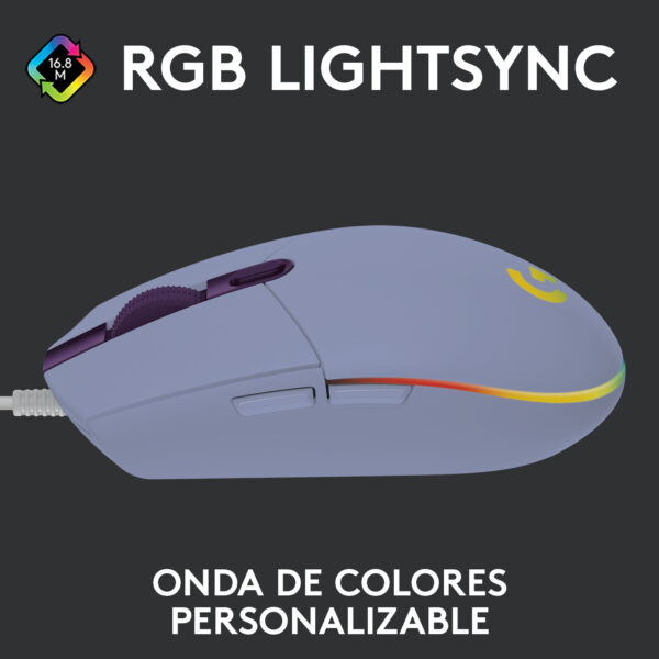 Mouse Gamer Logitech G203 Lightsync Rgb 8000 dpi Lila - Imagen 4