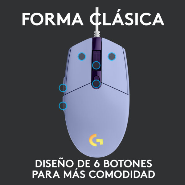 Mouse Gamer Logitech G203 Lightsync Rgb 8000 dpi Lila - Imagen 5