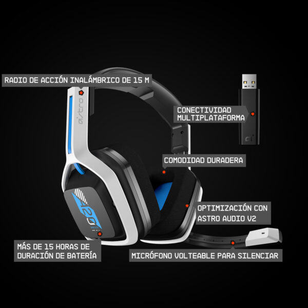 Audifonos Gamer Astro A20 Inalámbricos Blancos PC Xbox PS4 - Imagen 6