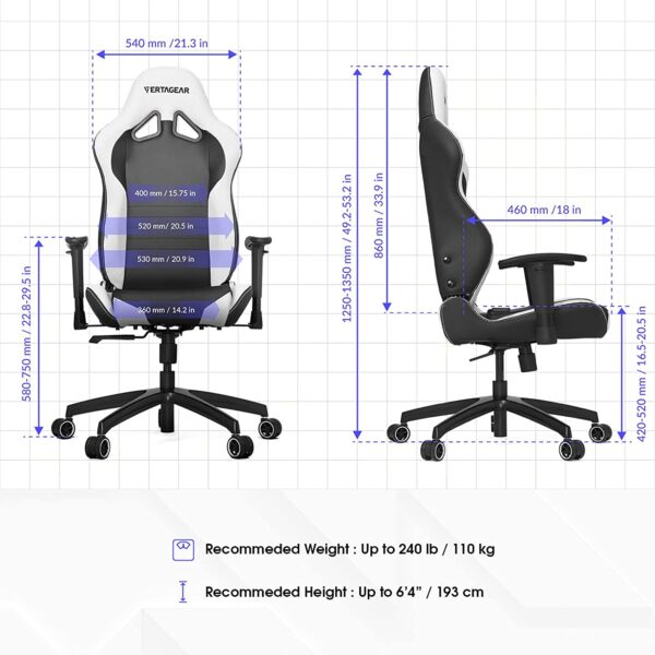 SILLA GAMER VERTAGEAR VG-SL2000_WP WHITE/PURPLE