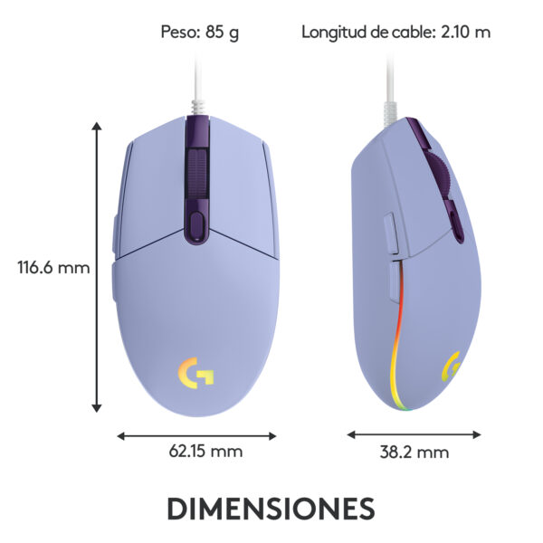 Mouse Gamer Logitech G203 Lightsync Rgb 8000 dpi Lila - Imagen 8
