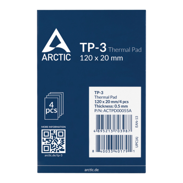 Paquete de Pads Térmicos ARCTIC TP-3 120x20mm 0.5mm 4 pcs