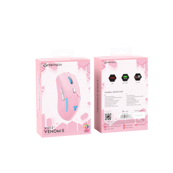 Mouse Gamer Fantech Venom II WGC2+ Pink Inalambrico 2400 Dpi