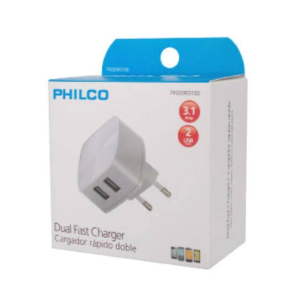 Cargador Rápido Doble 3.1 Philco 2 puertos USB
