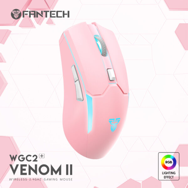 Mouse Gamer Fantech Venom II WGC2+ Pink Inalambrico 2400 Dpi