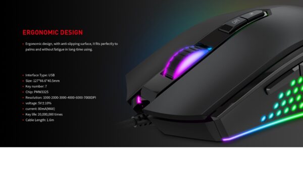 Mouse Gamer Gamenote MS814 RGB 7000 DPI USB