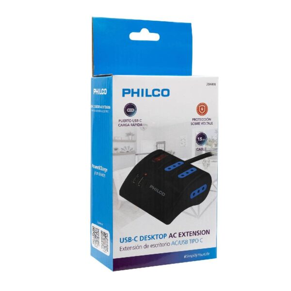 Extension Escritorio Philco 220V + 2 USB 1 USB-C - Imagen 4