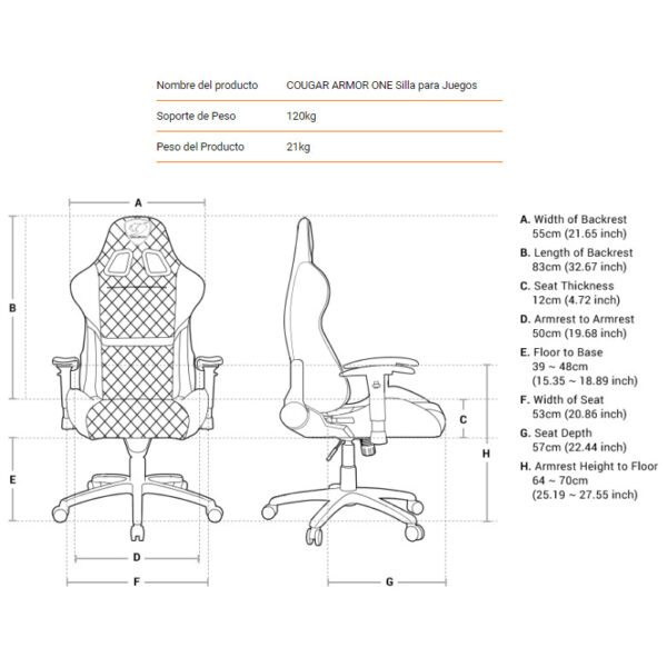 Silla Gamer Cougar Armor One SKY BLUE Altura Ajustable