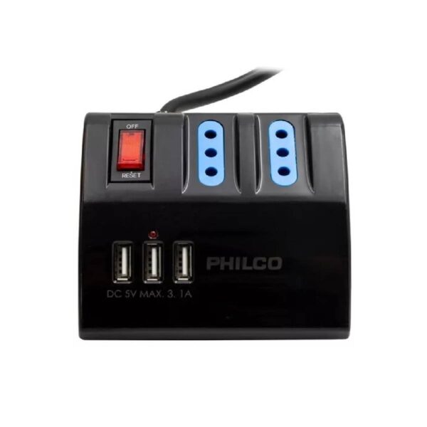 Alargador Philco Escritorio 3 220V 3 USB Negro