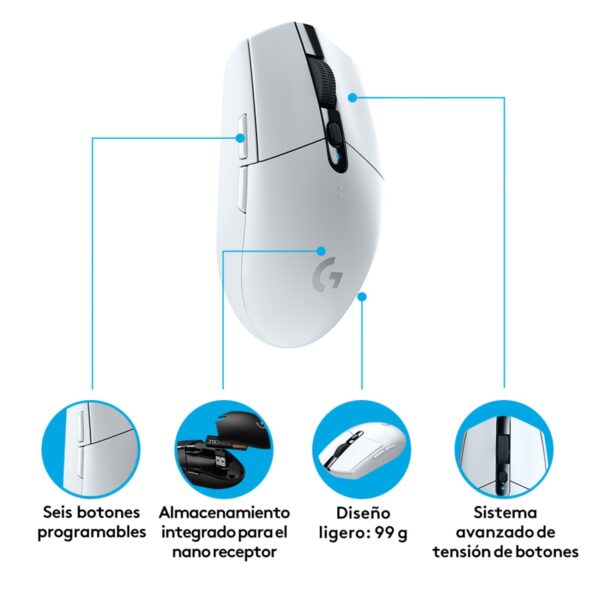 Mouse Gamer Logitech Inalambrico G305 Blanco 12k dpi - Imagen 2