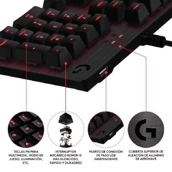 Teclado Gamer Logitech G413 Carbon Switch Romer Tactile Rojo - Imagen 3