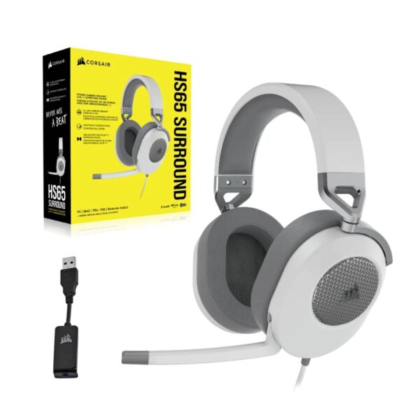 Audifonos Gamer Corsair HS65 SURROUND Cableado, Blanco - Imagen 4