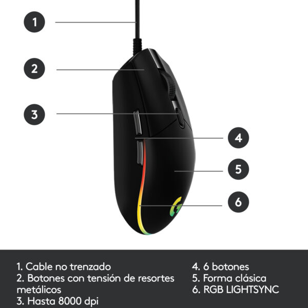 Mouse Gamer Logitech G203 Lightsync Rgb 8000dpi 6 Botones - Imagen 7