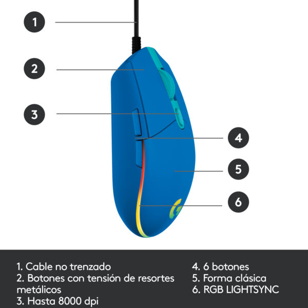 Mouse Gamer Logitech G203 Lightsync Azul 8000 dpi - Imagen 7