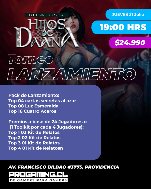 Torneo Lanzamiento Relatos Hijos de Daana – Jueves 31 Julio 19:00 Hrs
