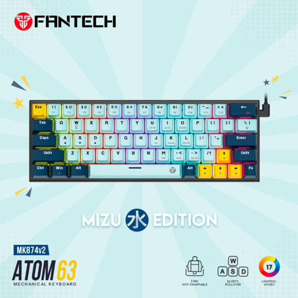 Teclado Fantech MK874V2 ATOM63 MIZU SkyBlue (Switch Red) - Imagen 2