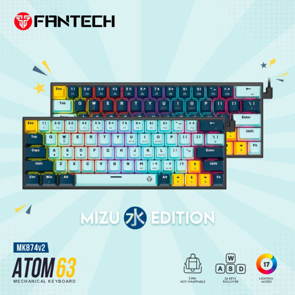 Teclado Fantech MK874V2 ATOM63 MIZU SkyBlue (Switch Blue) - Imagen 3