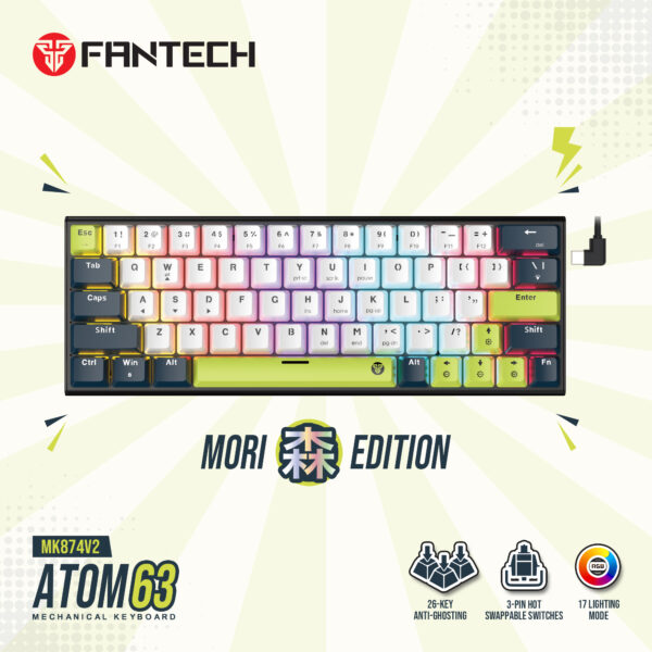 Teclado Fantech MK874V2 ATOM63 MORI White (Switch Red) - Imagen 6
