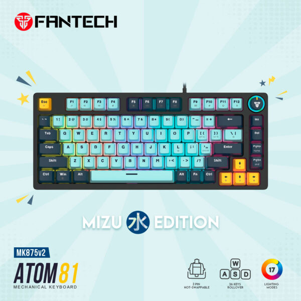 Teclado Fantech MK875V2 ATOM81 Mizu Edition SkyBlue Sw. Red - Imagen 3
