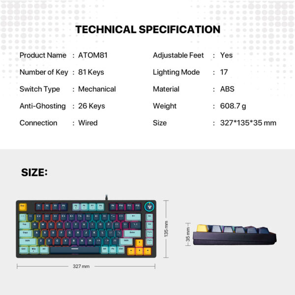Teclado Fantech MK875V2 ATOM81 Mizu Edition Navy Switch Red - Imagen 9