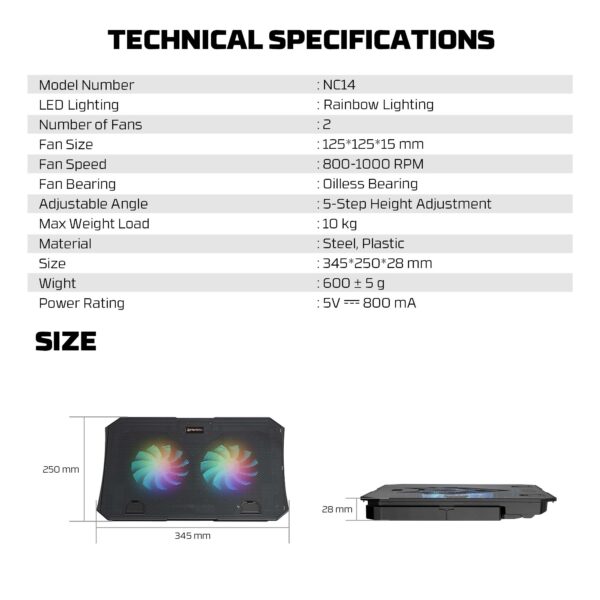 Base de Notebook Fantech NC14 Black RGB - Imagen 8