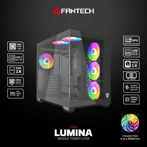 Gabinete Fantech CG85 LUMINA RGB Black - Imagen 7