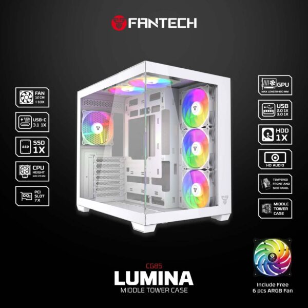 Gabinete Fantech CG85 LUMINA RGB White - Imagen 7