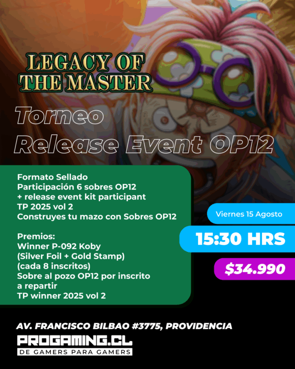 Evento Progaming Release Event OP12 Viernes 15 de agosto, 15:30 hrs