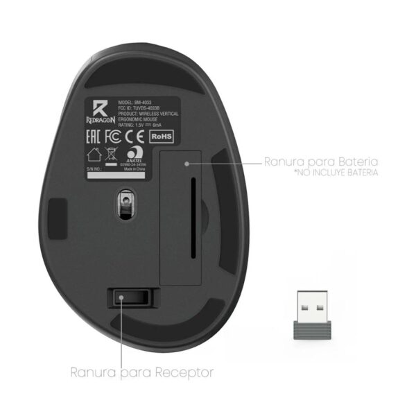 Mouse Ergonomico Inalámbrico Redragon BM-4033 4000 DPI Negro - Imagen 3
