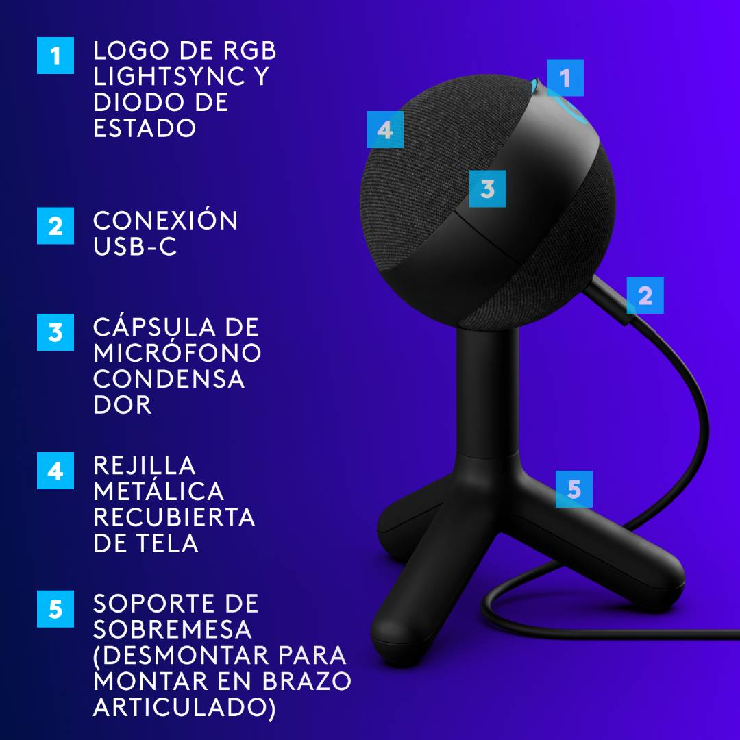 Microfono Profesional USB Logitech Yeti ORB - Imagen 2