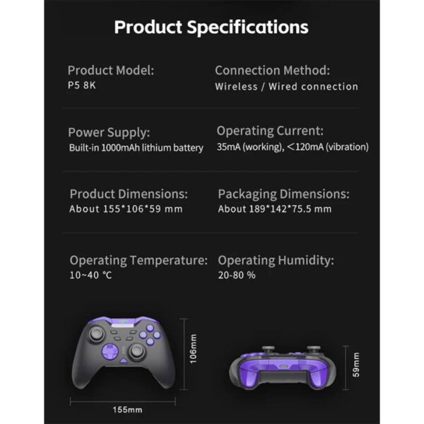Joystick Inalambrico PXN P5 8K para PC, Switch, Negro - Imagen 4