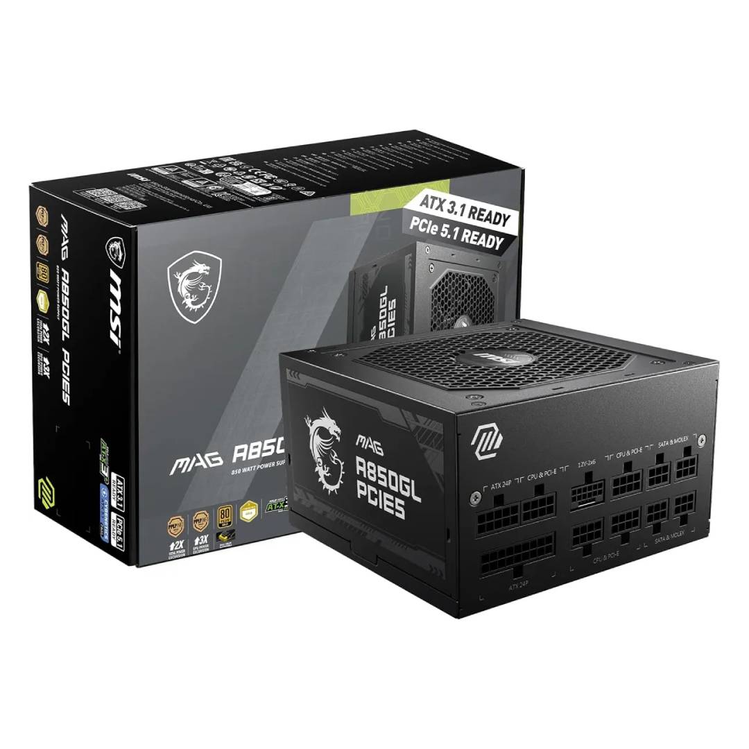 Fuente de Poder MSI MAG A850GLS PCIE5 850W 80 Plus Gold