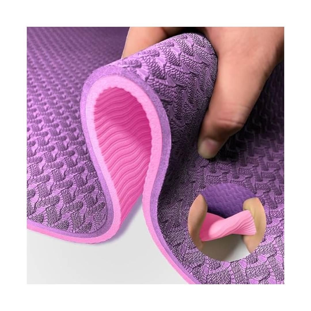 Mat de Yoga TPE 8mm Antideslizante con Correa Rosado/morado