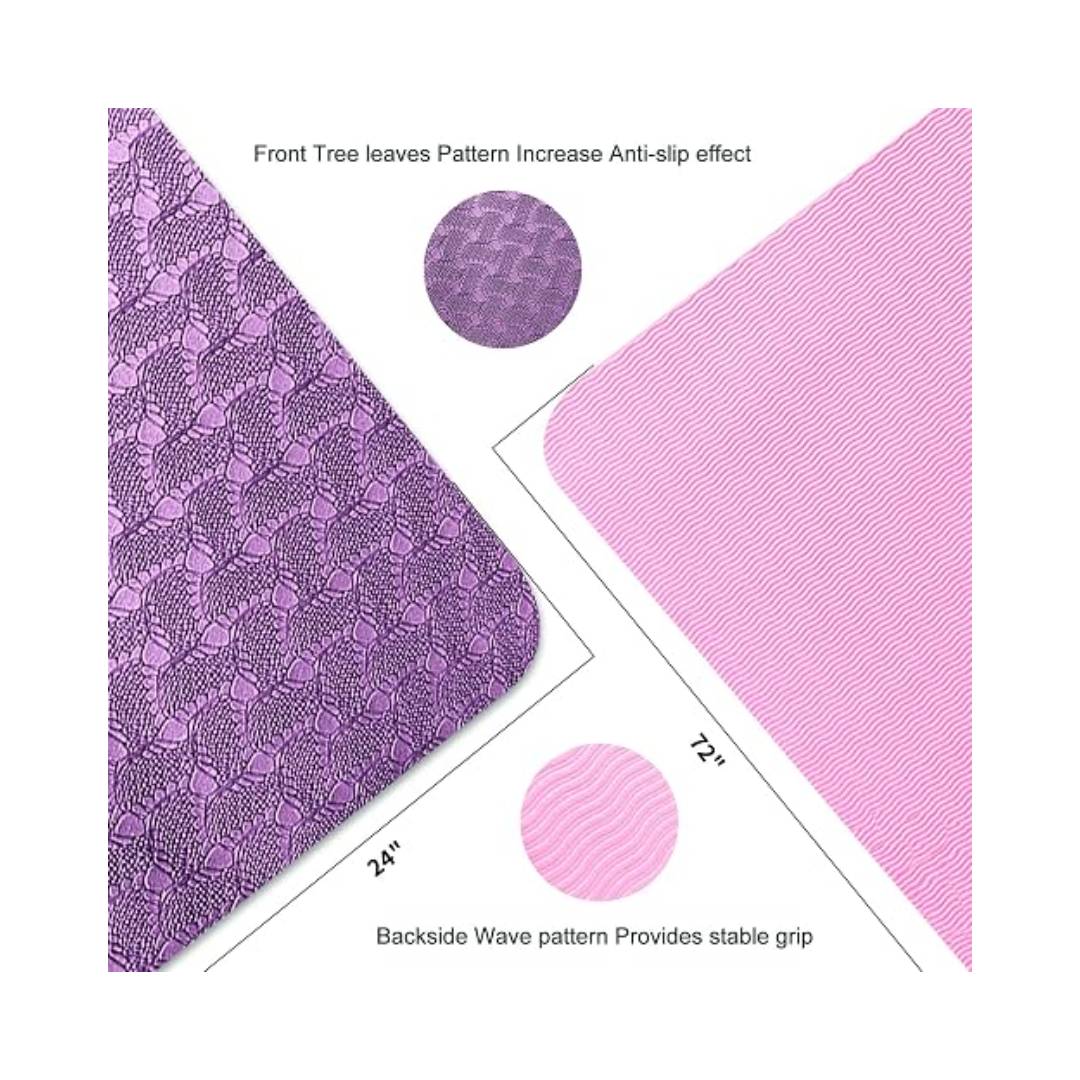Mat de Yoga TPE 8mm Antideslizante con Correa Rosado/morado - Imagen 2