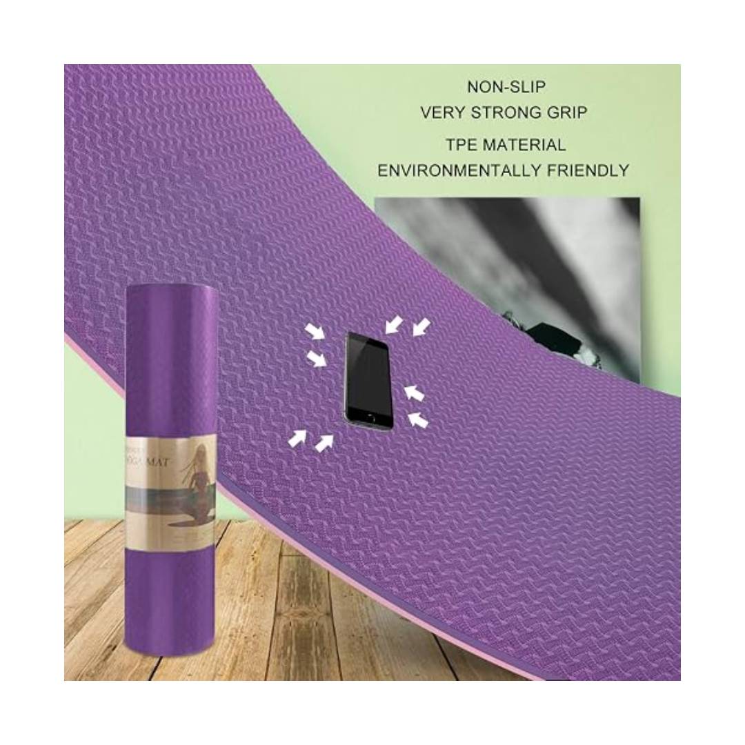Mat de Yoga TPE 8mm Antideslizante con Correa Rosado/morado - Imagen 6