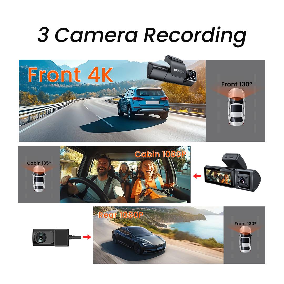 Cámara Dashcam 4K Triple Lente WiFi GPS Vehicular - Imagen 2