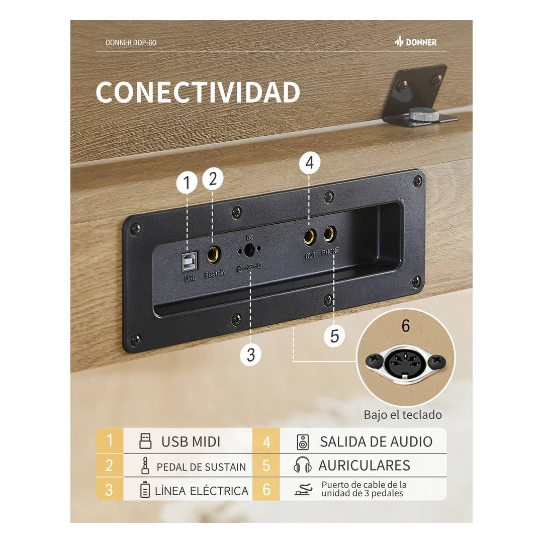 Piano Digital Donner DDP-60 88 Teclas Semi Pesadas Wood - Imagen 6