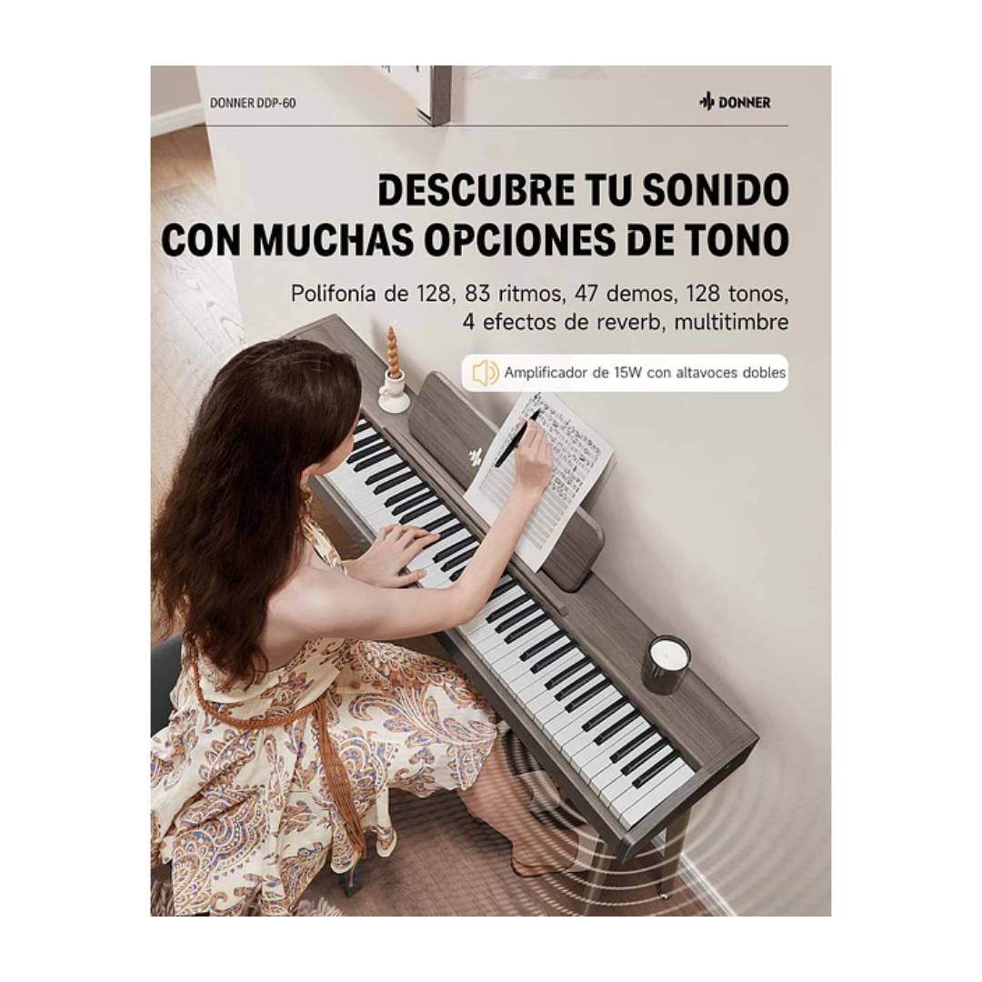Piano Digital Donner DDP-60 88 Teclas Semi Pesadas Gray - Imagen 5