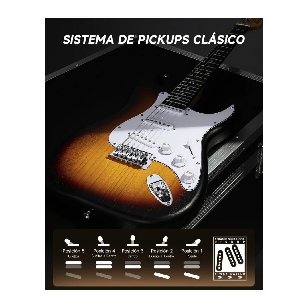 Guitarra Electrica Donner DST-80 Sunburst con Accesorios - Imagen 3