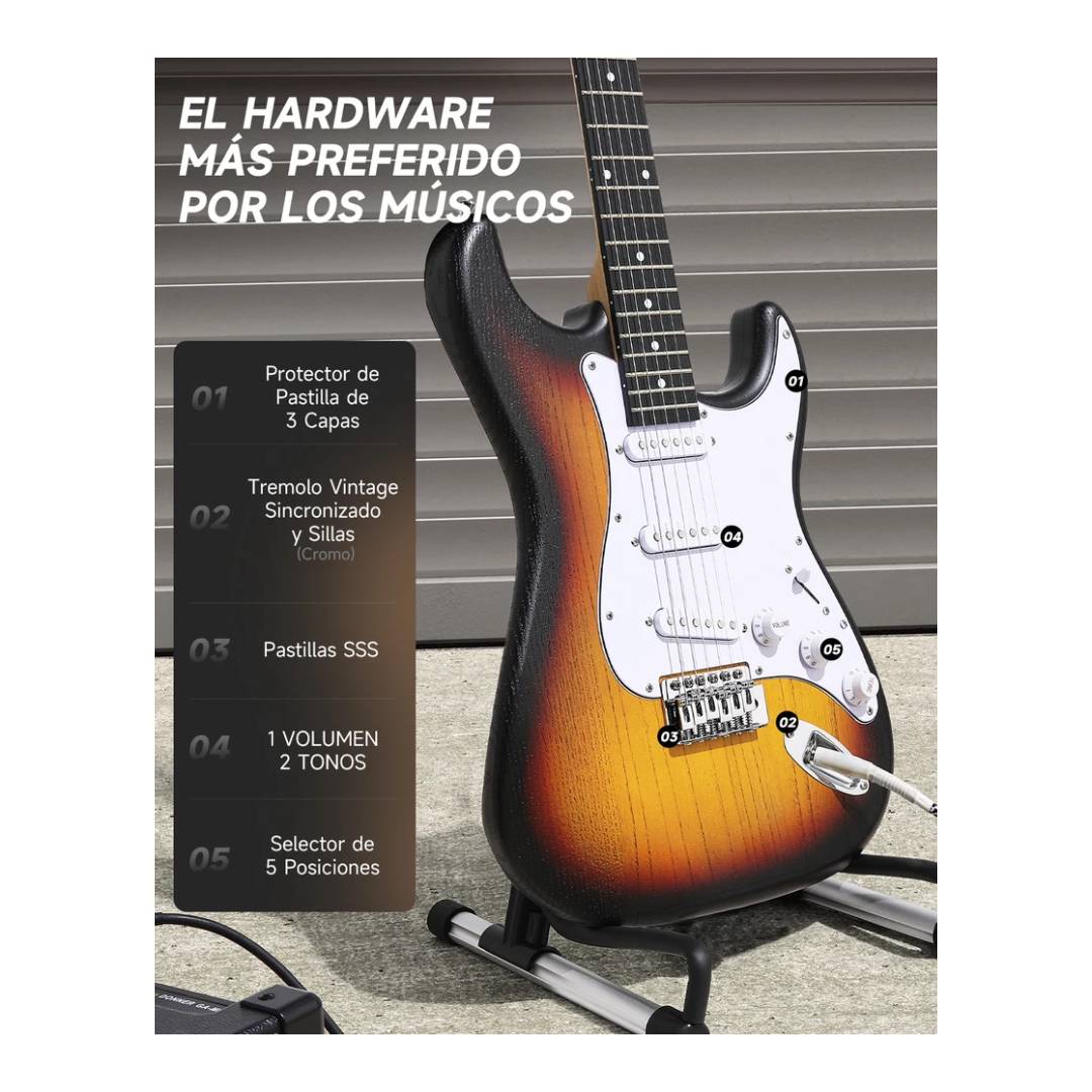 Guitarra Electrica Donner DST-80 Sunburst con Accesorios - Imagen 5
