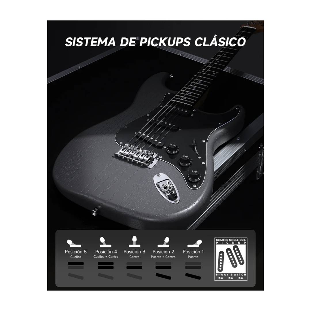 Guitarra Electrica Donner DST-80 Matton Black con Accesorios - Imagen 3