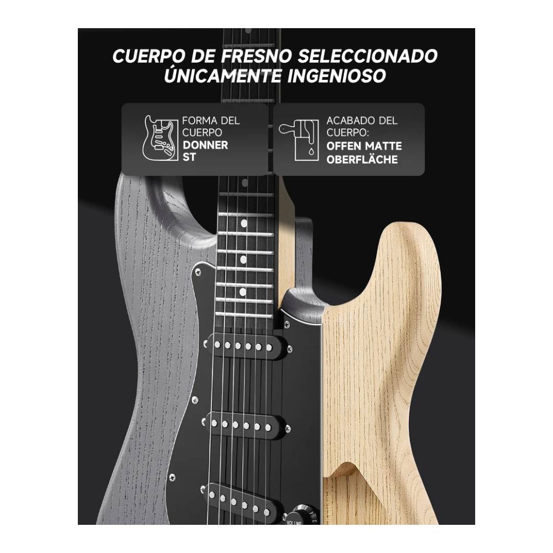 Guitarra Electrica Donner DST-80 Matton Black con Accesorios - Imagen 4