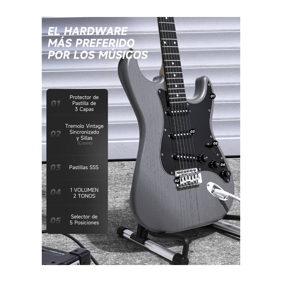 Guitarra Electrica Donner DST-80 Matton Black con Accesorios - Imagen 5