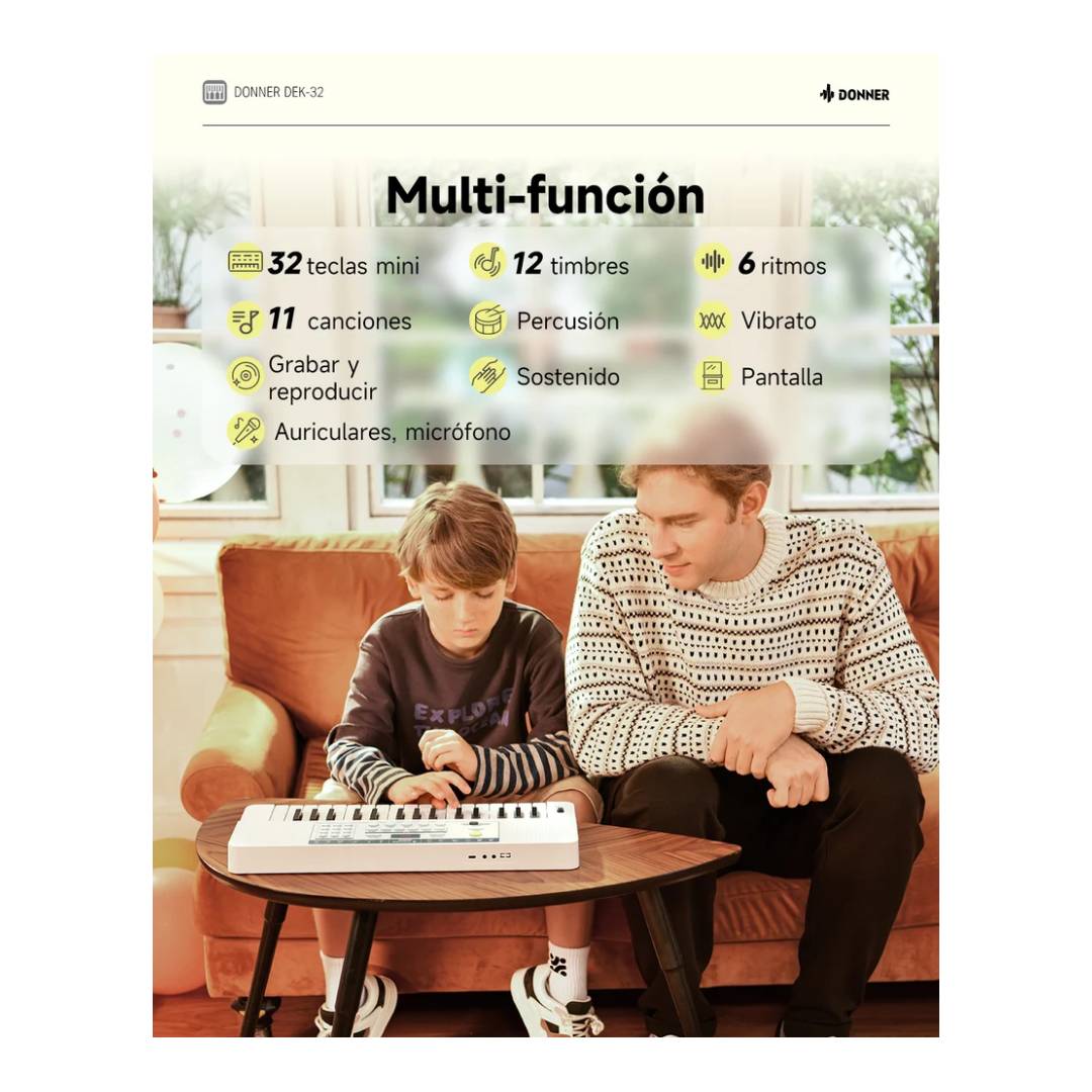 Teclado Electronico Portatil Donner DEK-32 White, 32 teclas - Imagen 3