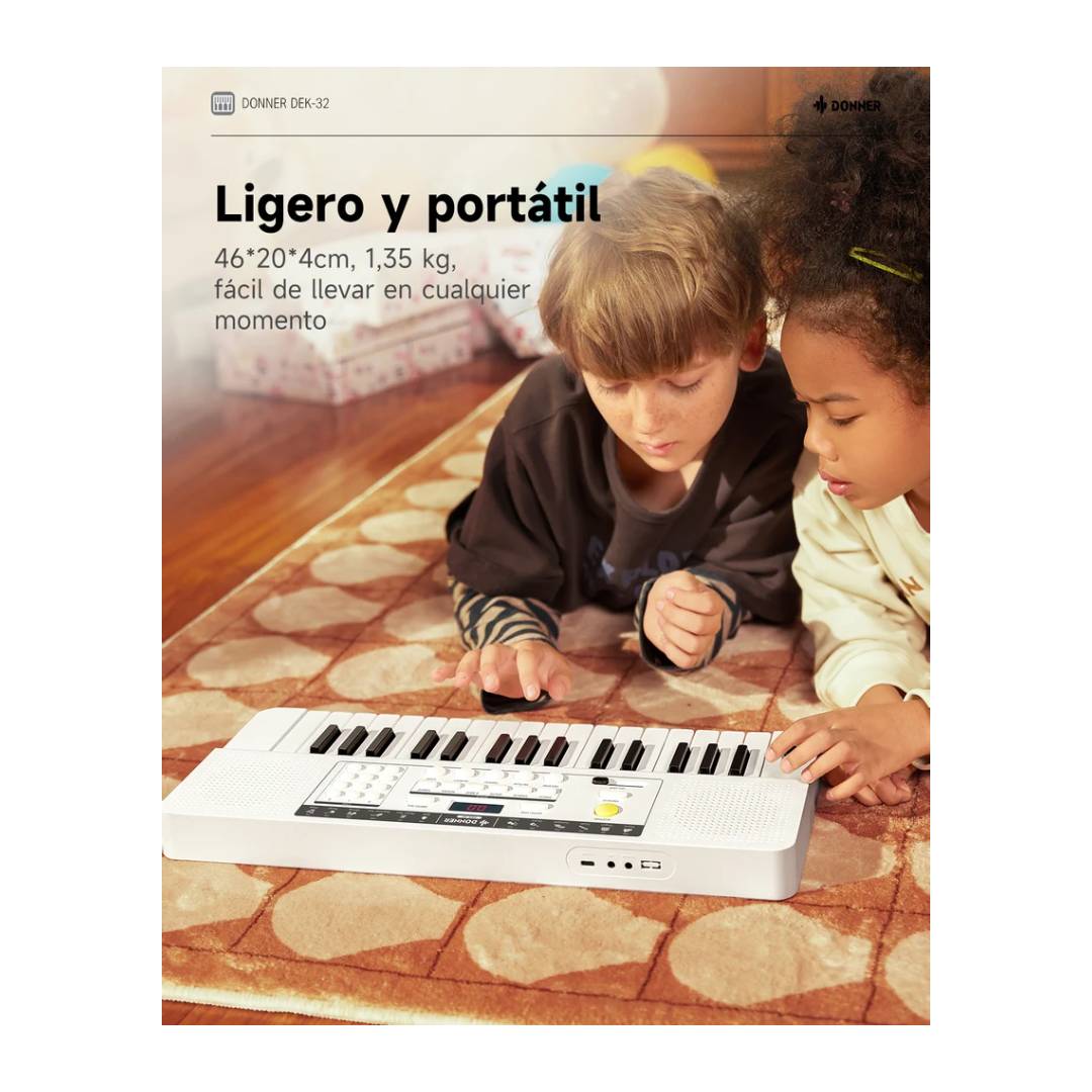 Teclado Electronico Portatil Donner DEK-32 White, 32 teclas - Imagen 4